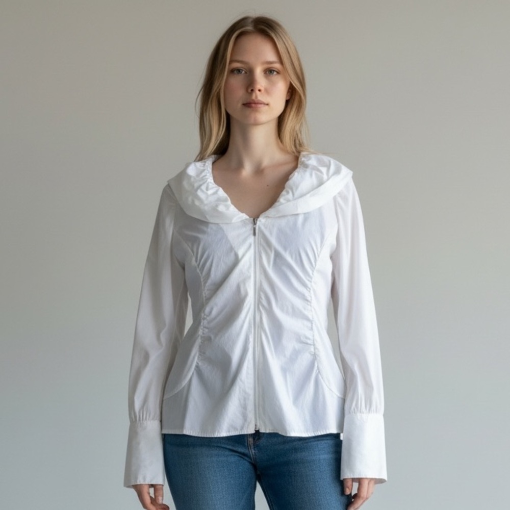 Cache NEW cotton fitted white blouse L NWOT